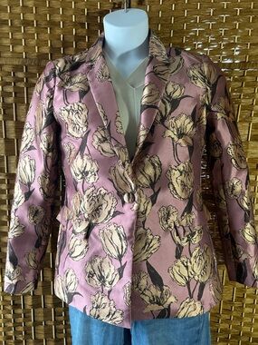 Lulus Floral Jacquard Blazer Pink Gold Structured Jacket Size M